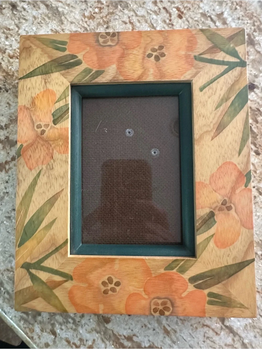 Peach Floral Wood Laminate Picture Frame  Holds 4 x 6 photo